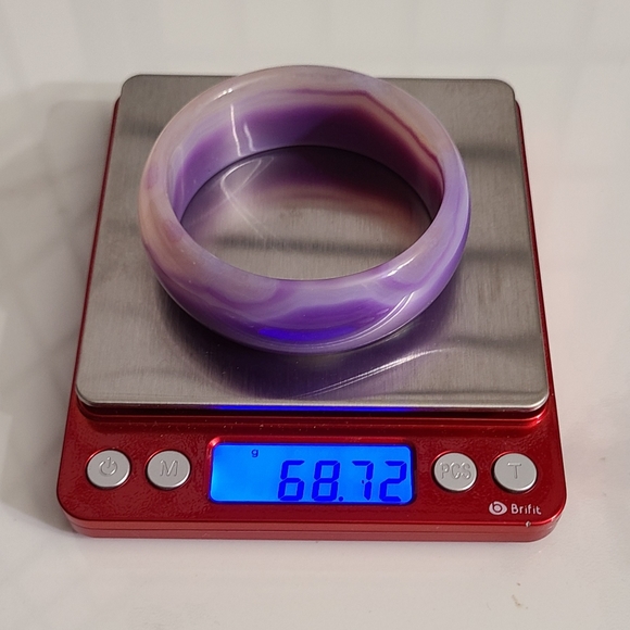 Wide Purple Lavendar Banded Agate Chalcedony Stone Bangle - 58.5mm - Picture 7 of 10